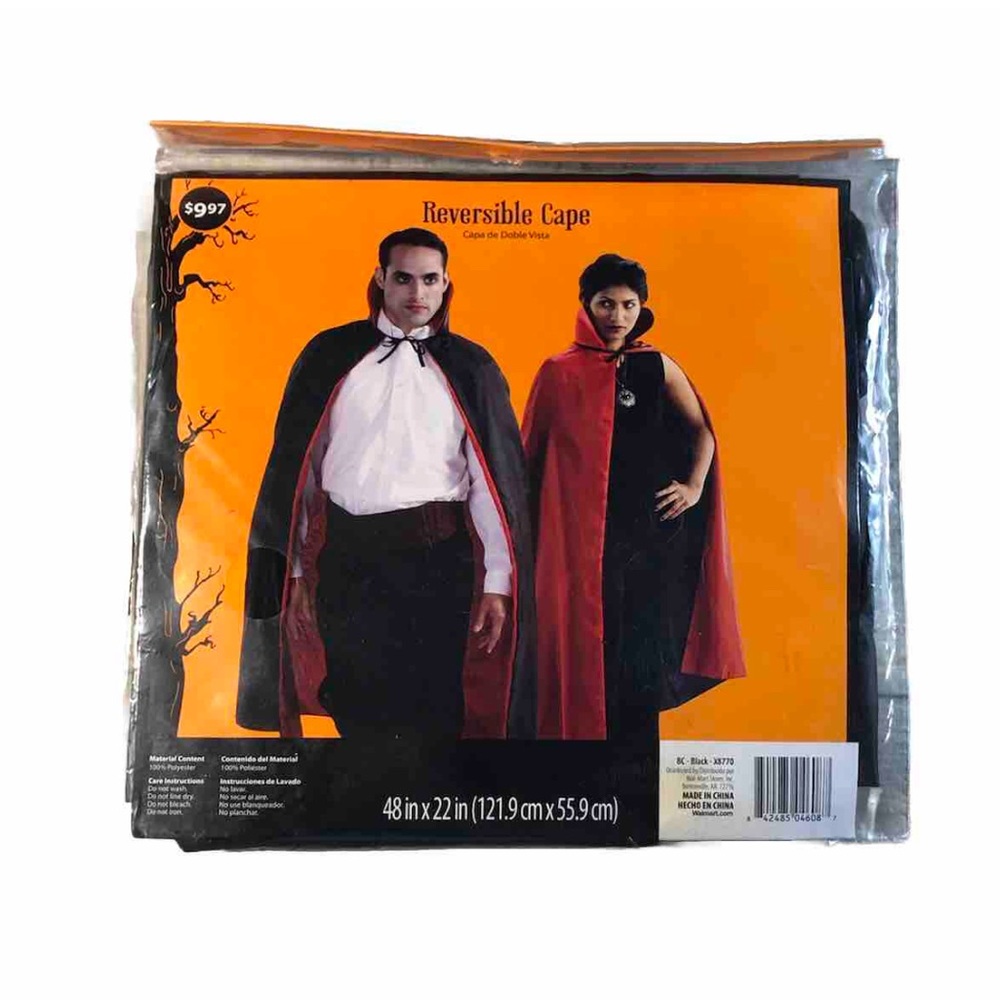 Halloween Reversible Cape Wal-Mart New One Size Black & Red 48"x22"